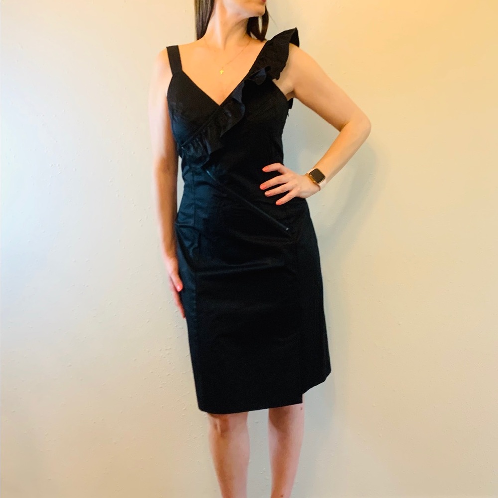 Sisley Ruffle Little Black Mini Dress Size Medium NWT